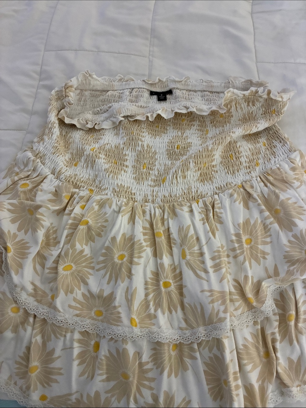 torrid Cream & Yellow Daisy Smocked Strapless Shirt